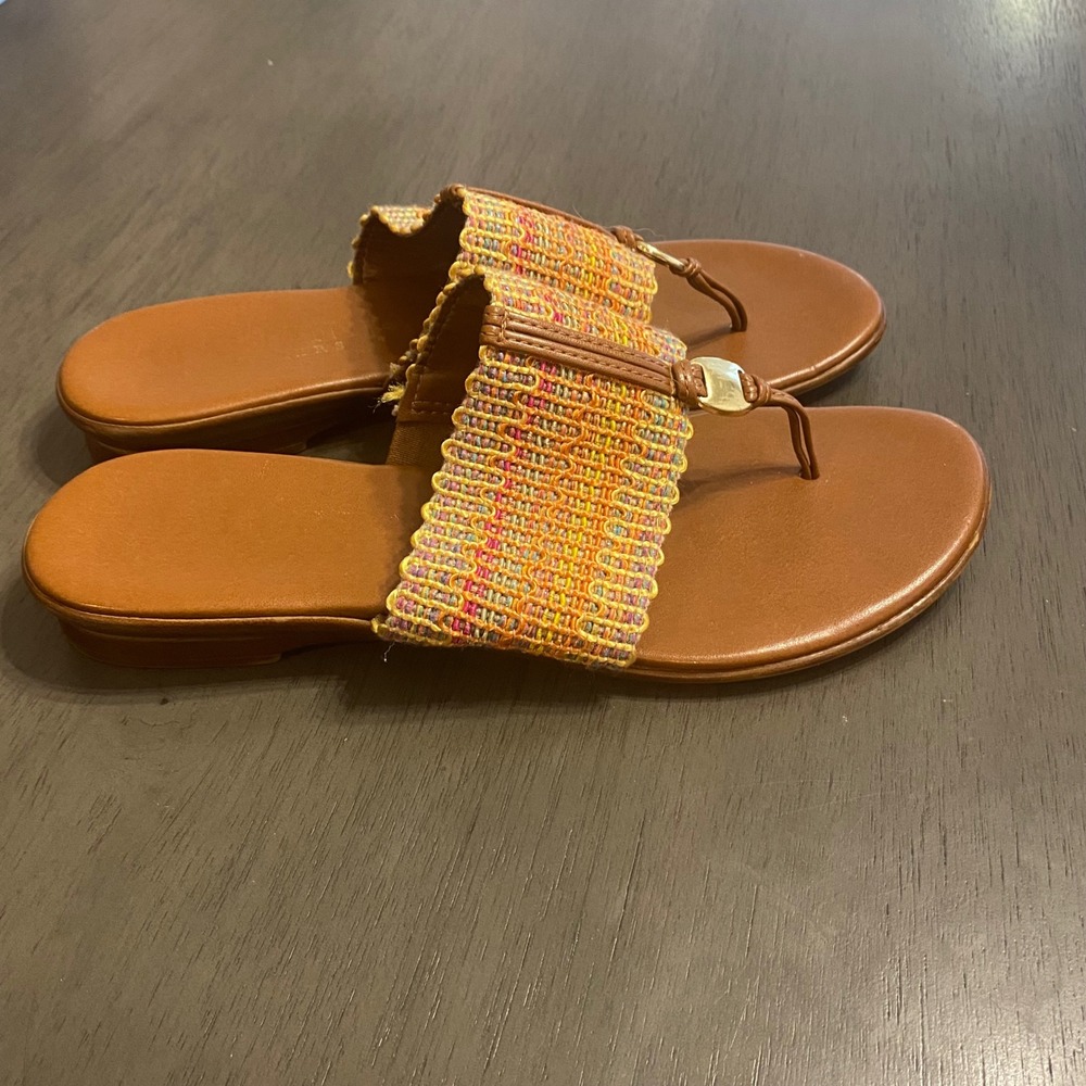 Italian Shoemakers Womens 8.5 Leather Thong Sandals Woven Multi Strap Brown